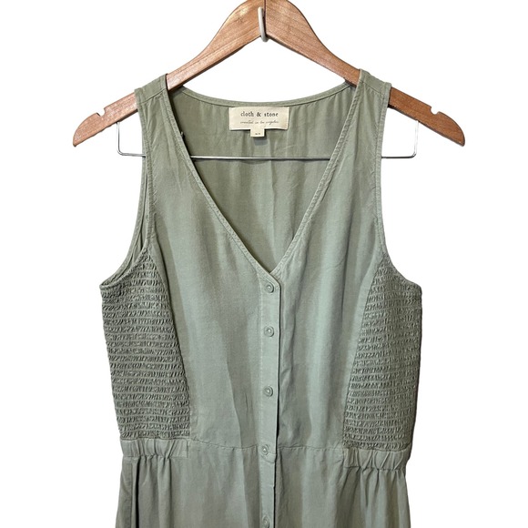 Cloth & Stone Dress Sleeveless Sage Tencel Button Midi Coastal Prairie XS - Picture 2 of 10